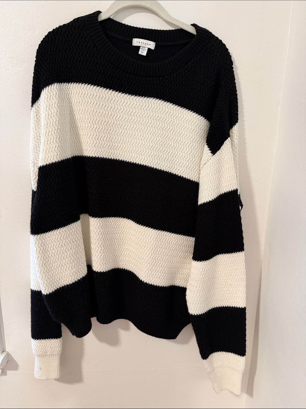 Top Shoo Striped Black and White Crewneck Sweater